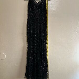 Ladivine Black Beaded Evening Gown Custom Slit Size 6